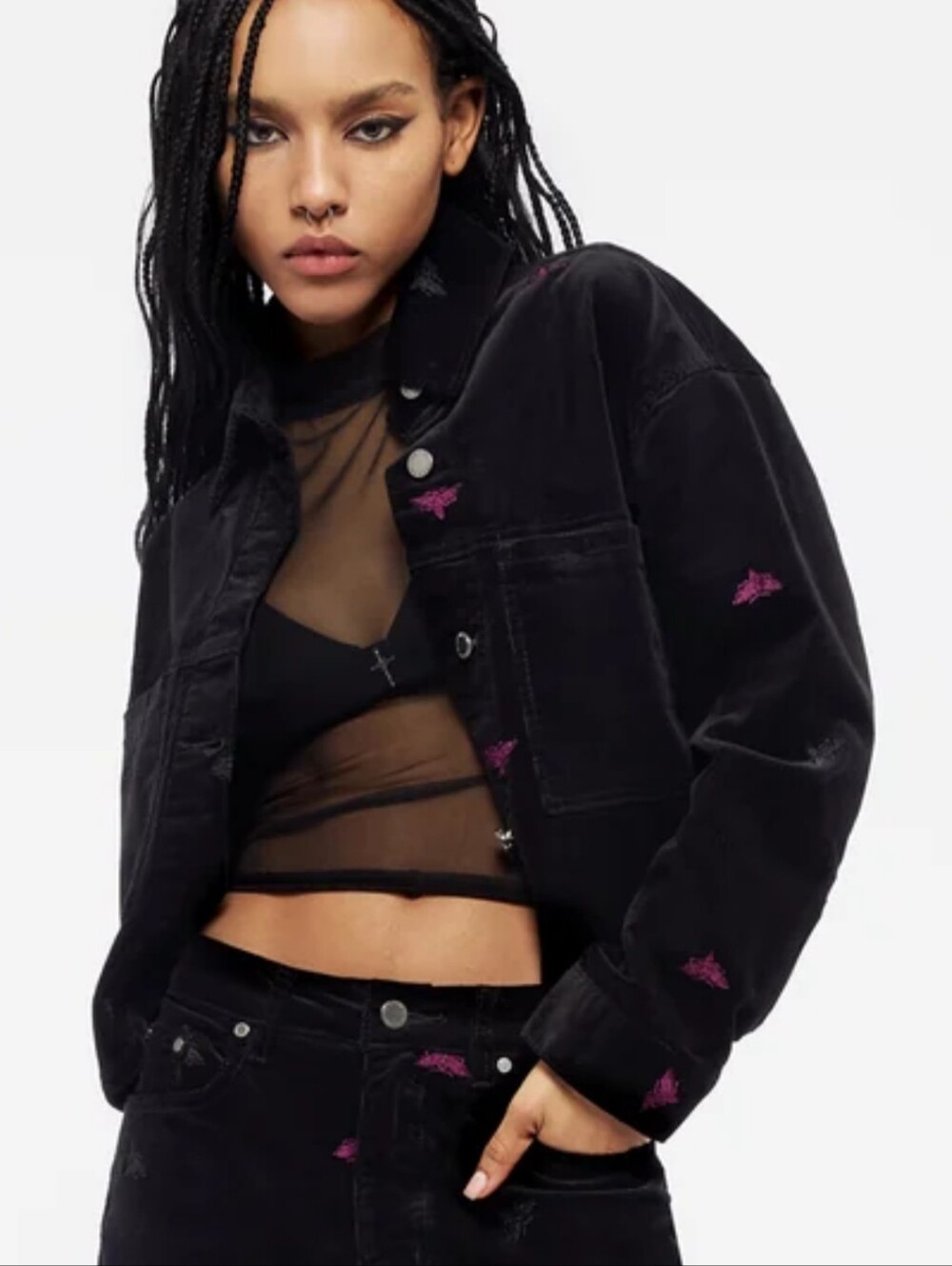 Disturbia Styx Moth Embroidered Cord Jacket